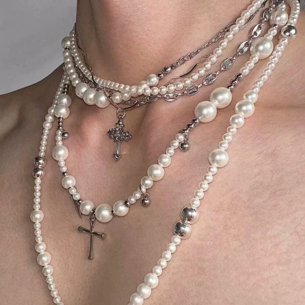 Pearl long necklace layered pearl stacking